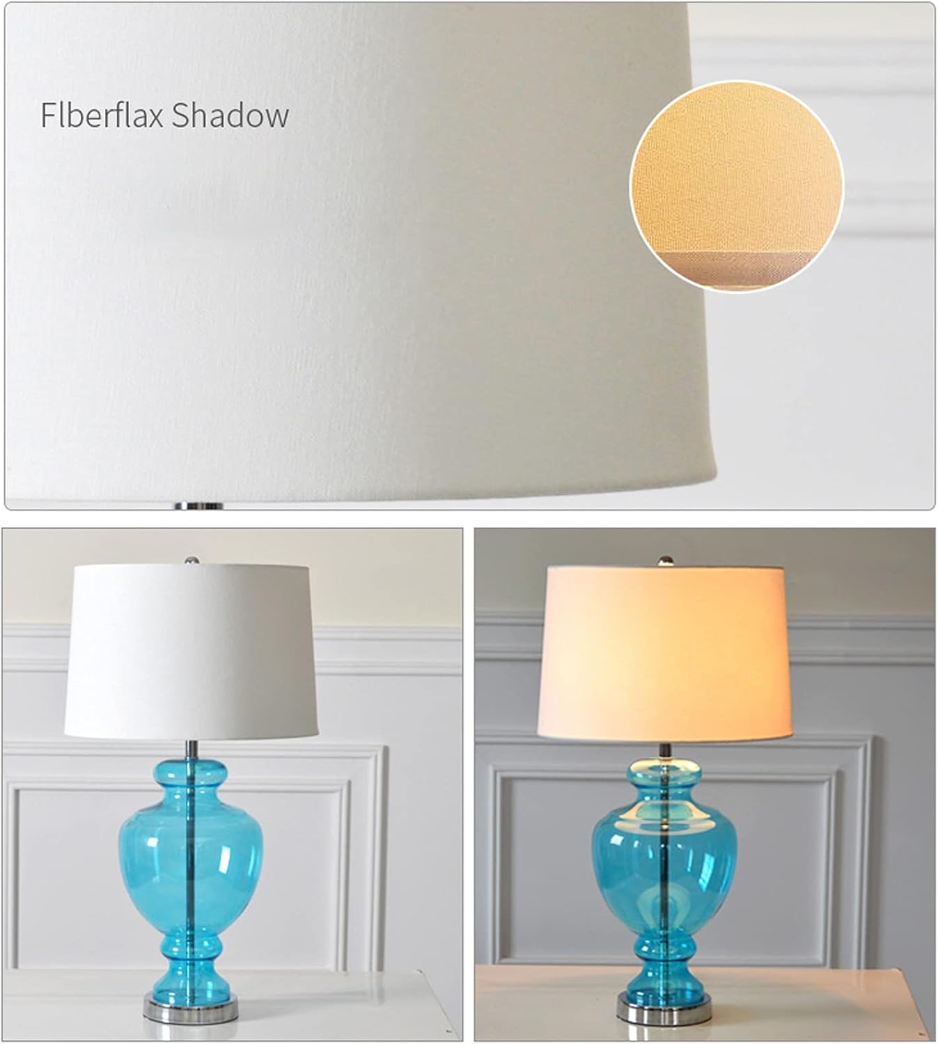 Glass Table Lamp with Fabric Shade | Modern Bedside Lamp
