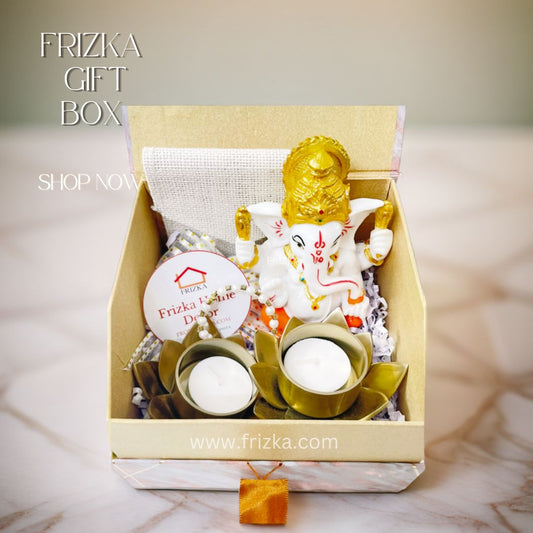 Frizka Spiritual Gift Box - Ganpati Murthi , Two candle holders and Pouch in a Gift Box