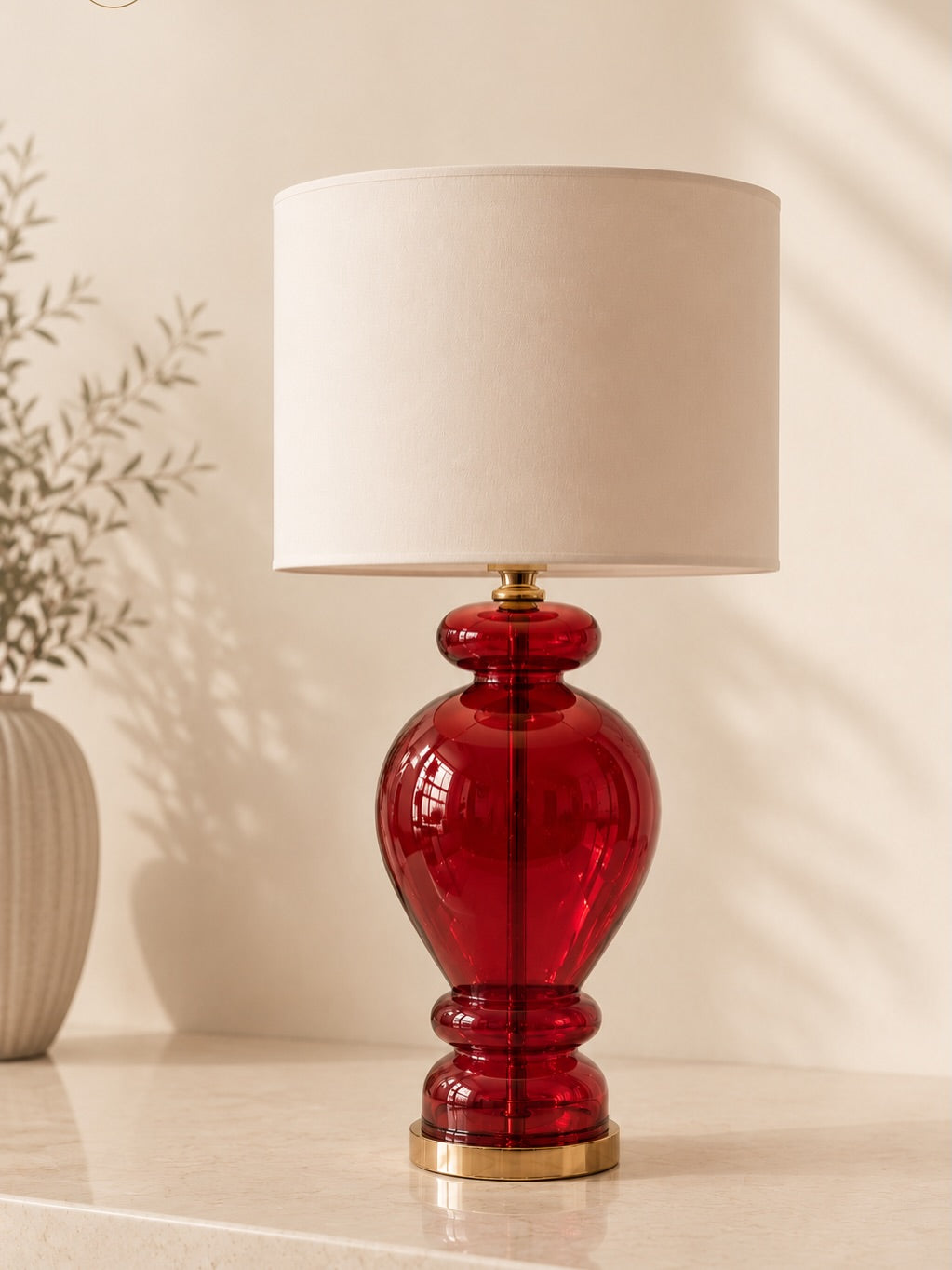 Glass Table Lamp with Fabric Shade | Modern Bedside Lamp