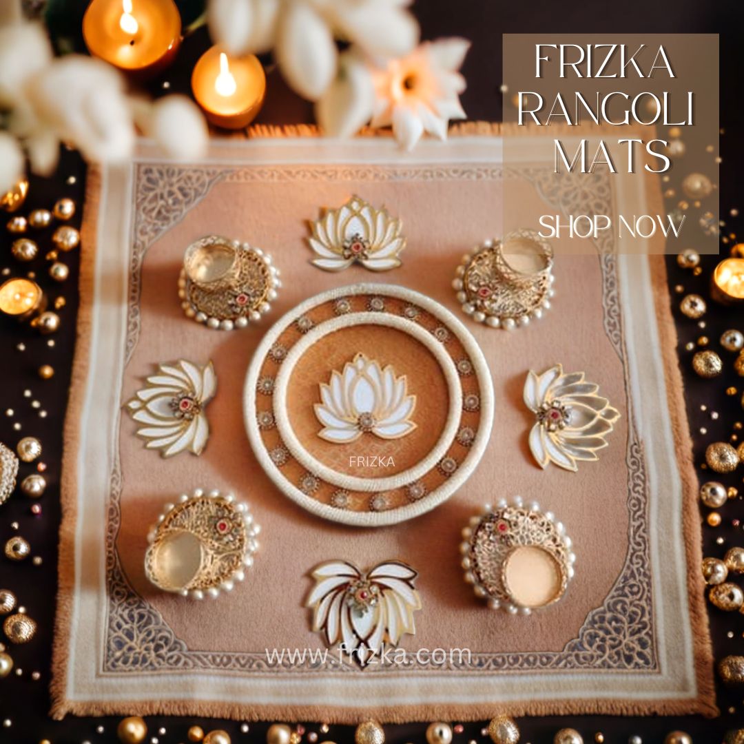 Frizka Handmade Indian White Color Lotus Rangoli Set, Velvet Rose Flower Brass Tealight Holder Set  (Multicolor, Pack of 9)