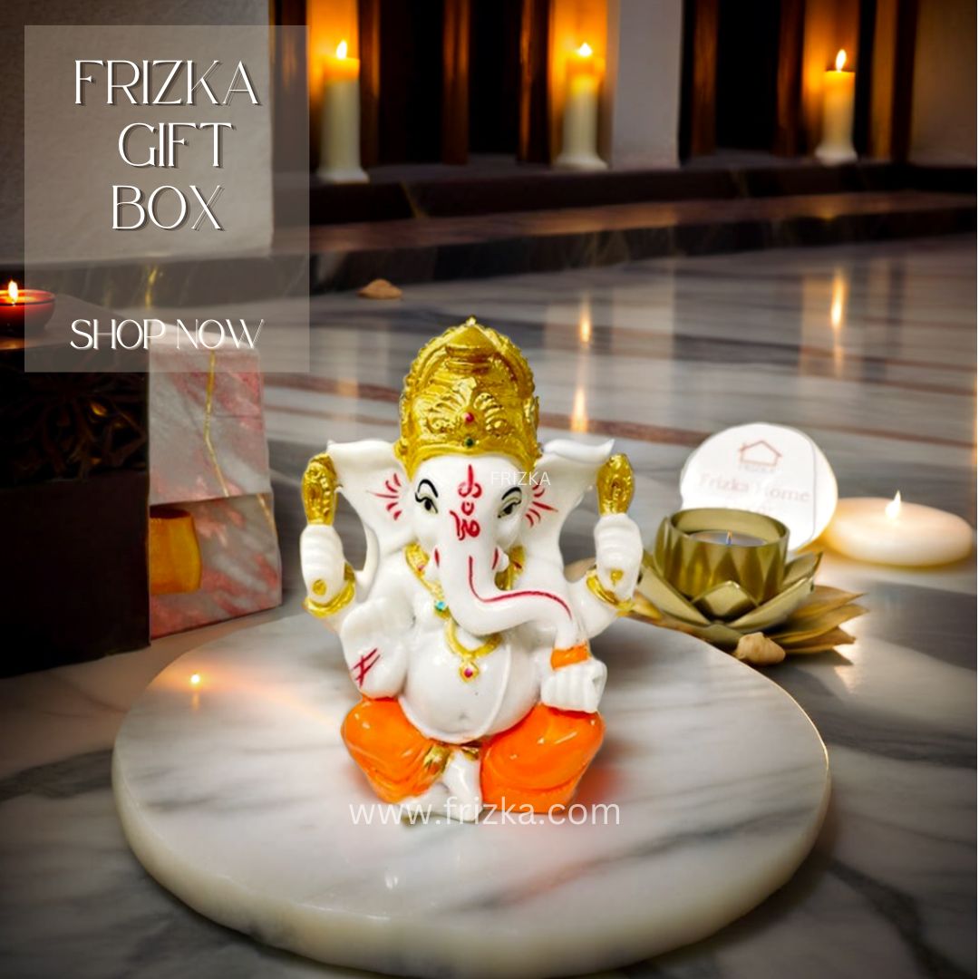 Frizka Spiritual Gift Box - Ganpati Murthi , Two candle holders and Pouch in a Gift Box