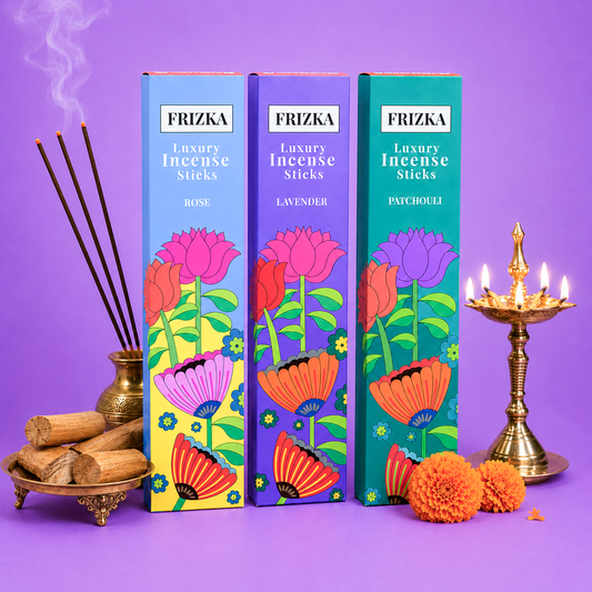 Frizka's 3-in-1 Rose, Lavender &amp; Patchouli Incense Sticks (9 Boxes)