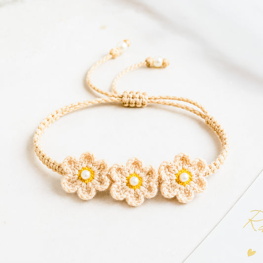 Handmade Crochet Daisy Flower Bracelet