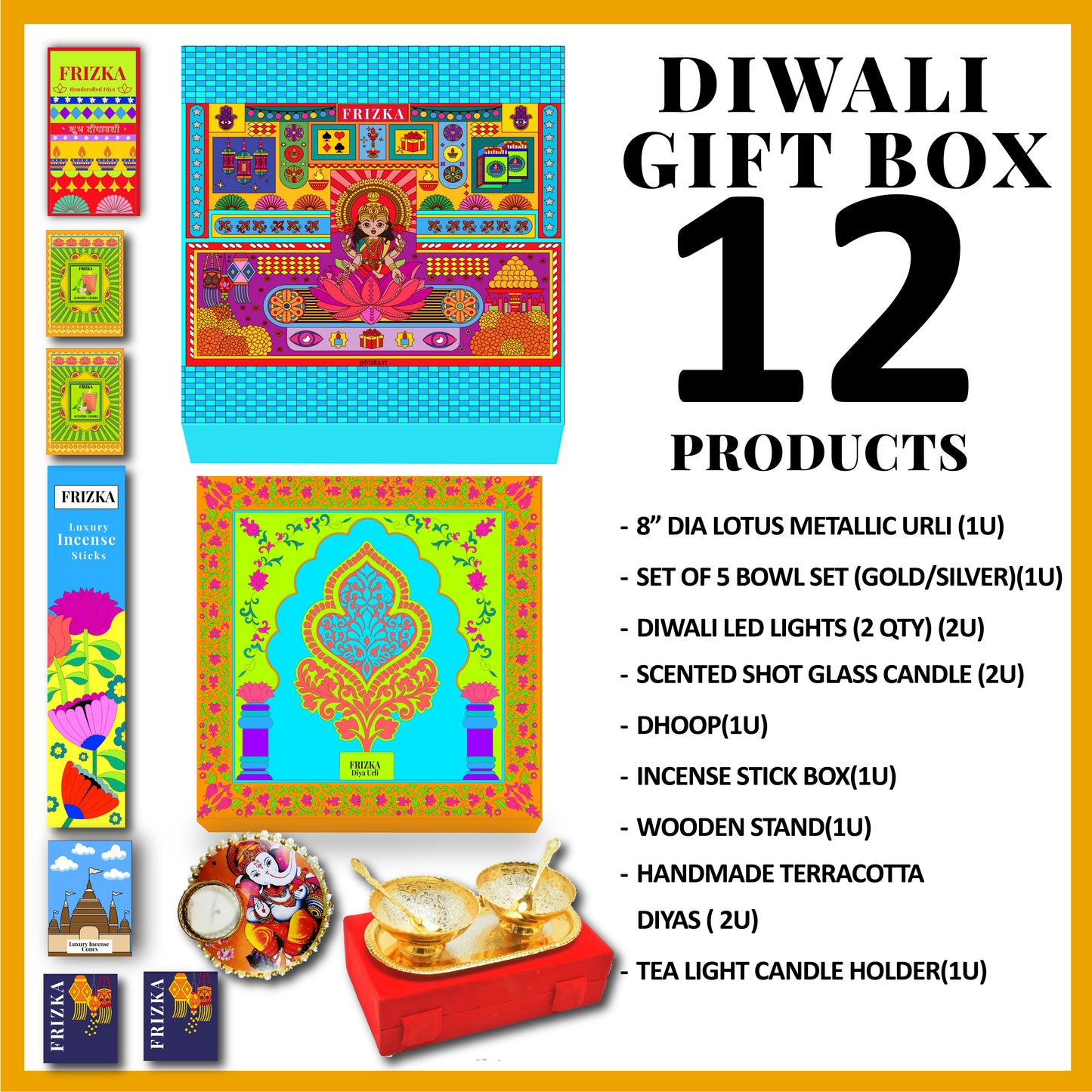 Frizka Lakshmi Splendor Diwali Gift Box | 12 Premium Festive Items | Luxury Diwali Hamper for Family, Friends & Corporate Gifting