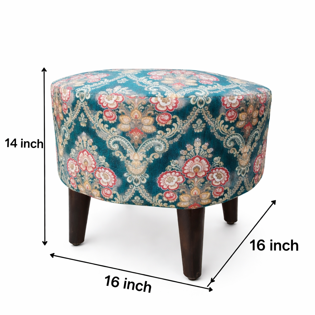 Teal Floral Damask Pouffe