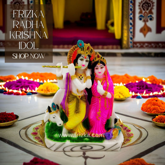 Frizka Marble Dust Radha Krishna Idol Statue Murti Showpiece Home Living Room Decoration Item | Radha Krishna Statue for Puja Room | Gift Item (Size:: 13 x 7.5 x 15 cm)
