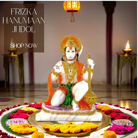 Frizka Elegant Lifestyle Marble Hanuman Ji Idol, Bajrang Bali Murti Religious Gift Car Office Home Decor Decorative Showpiece