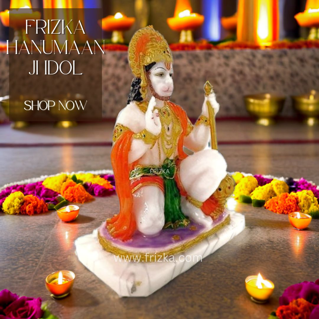Frizka Elegant Lifestyle Marble Hanuman Ji Idol, Bajrang Bali Murti Religious Gift Car Office Home Decor Decorative Showpiece