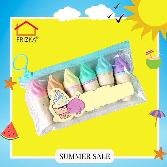 6 PCs/Set stationery cute shape Mini fluorescent highlighter marker pens for kids gift Pack of 1 (Ice Cream Cone)