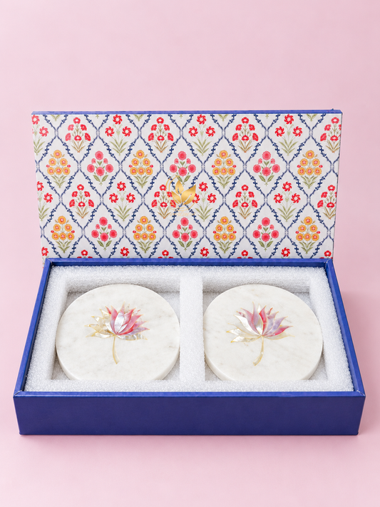 Lotus Inlay Marble Coaster Set (Set of 2)