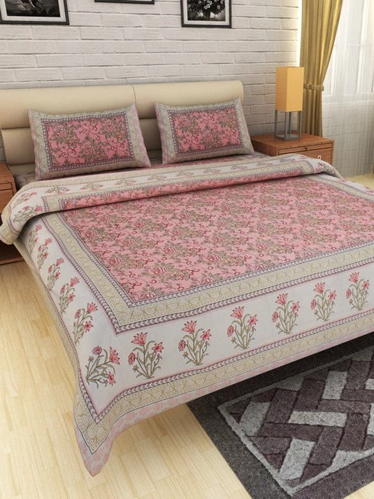 Jaipuri bedsheet King Size 100% Cotton with 2 Pillow Covers