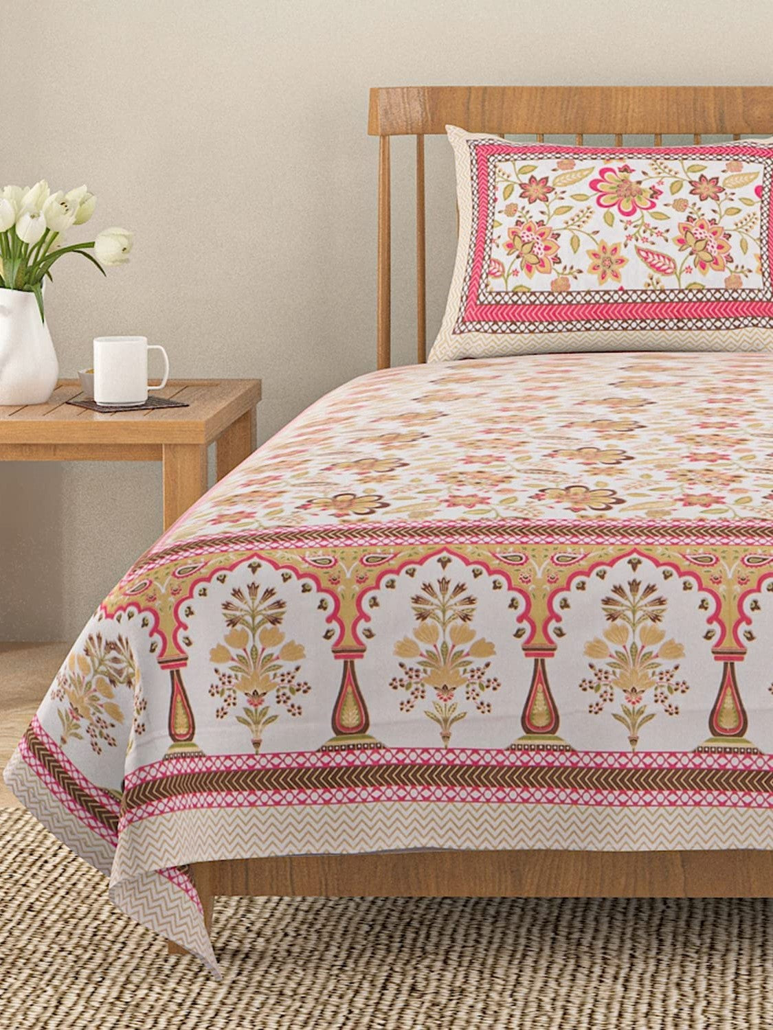 Jaipuri bedsheet King Size 100% Cotton bedsheet with 2 Pillow Covers