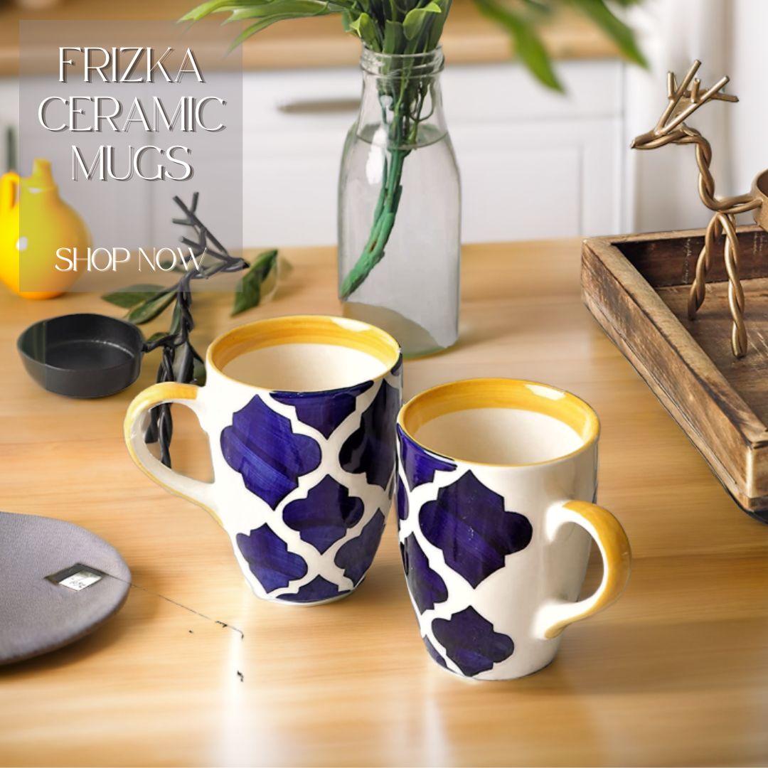 Moroccan design Handpainted Ceramic Mugs - 2 Pieces