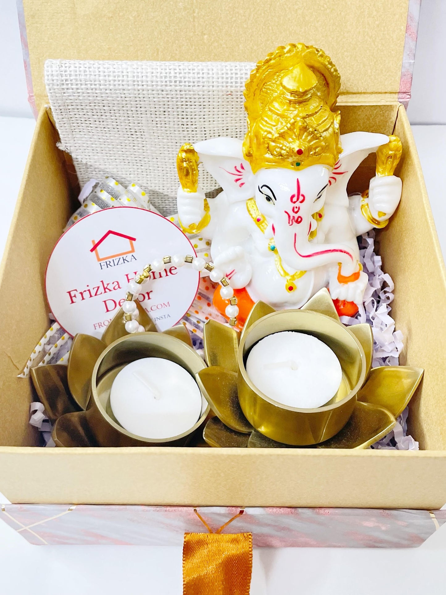 Spiritual Gift Box - Ganpati Murthi , Two candle holders and Pouch in a Gift Box