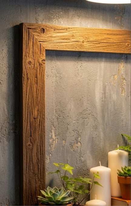 Rustic Wood Wall Frame & Floating Plant Shelf Set | Boho Home Decor India