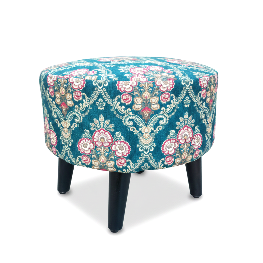 Teal Floral Damask Pouffe