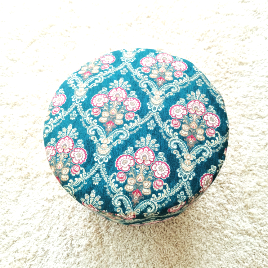 Teal Floral Damask Pouffe