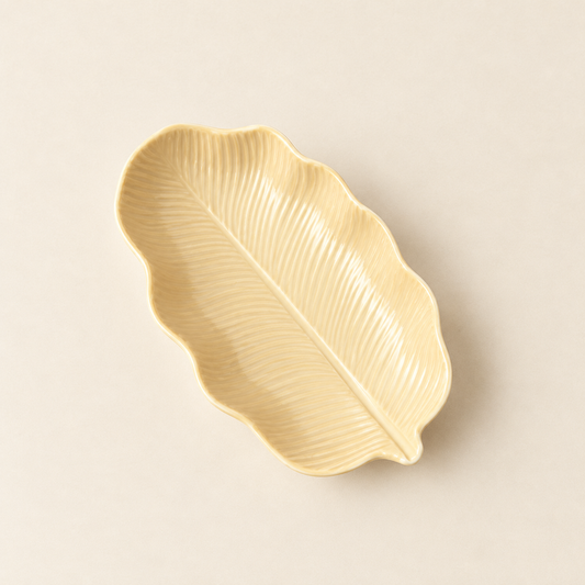 Serving Platter Simple Beige Leaf Design