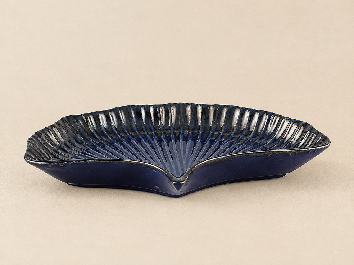 Serving Platter Royal Blue Leaf Design (Set of2)