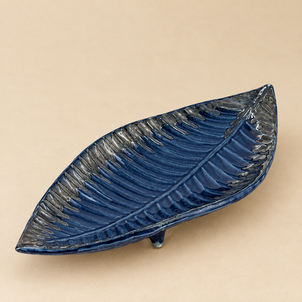 Serving Platter Royal Blue Leaf Design