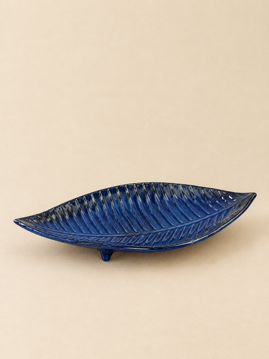 Serving Platter Royal Blue Leaf Design