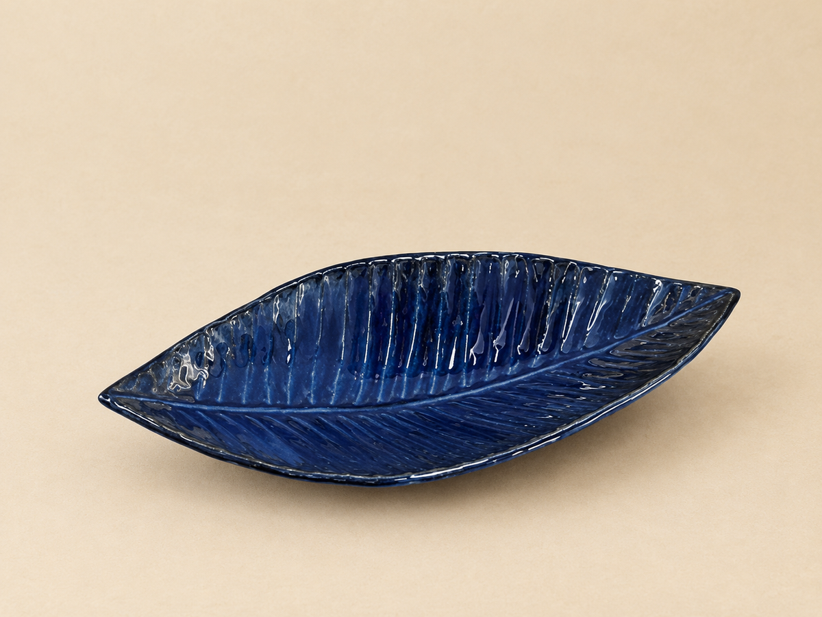 Serving Platter Royal Blue Leaf Design