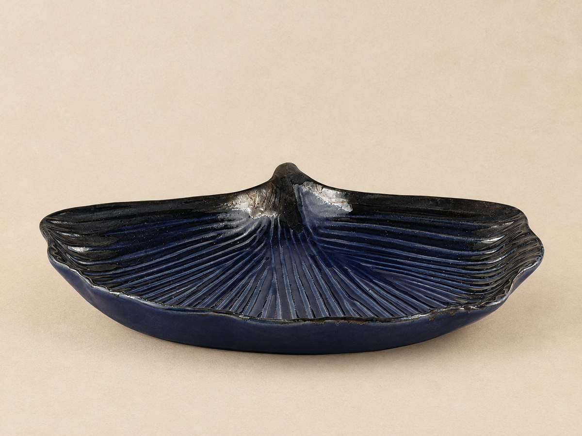 Serving Platter Royal Blue Leaf Design (Set of2)