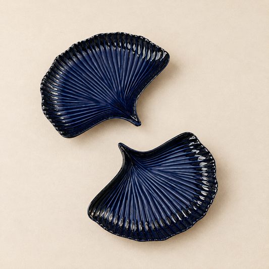 Serving Platter Royal Blue Leaf Design (Set of2)