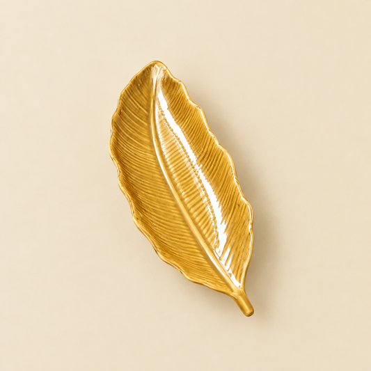 Serving Platter Glazed Beige Leaf Design