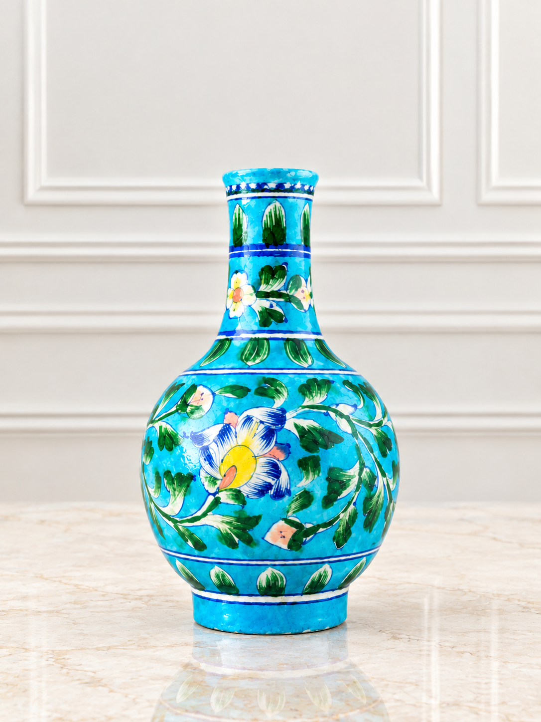 Traditional hand-painted Jaipur Blue Pottery vase
