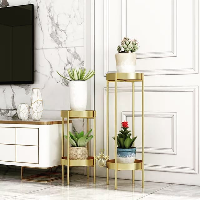 Metal Golden Tall and Medium Plant Stand - Set of 2