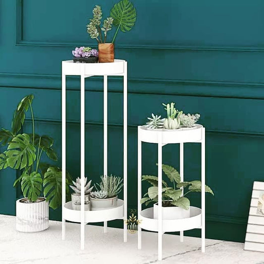 Metal White Tall and Medium Plant Stand - Set of 2