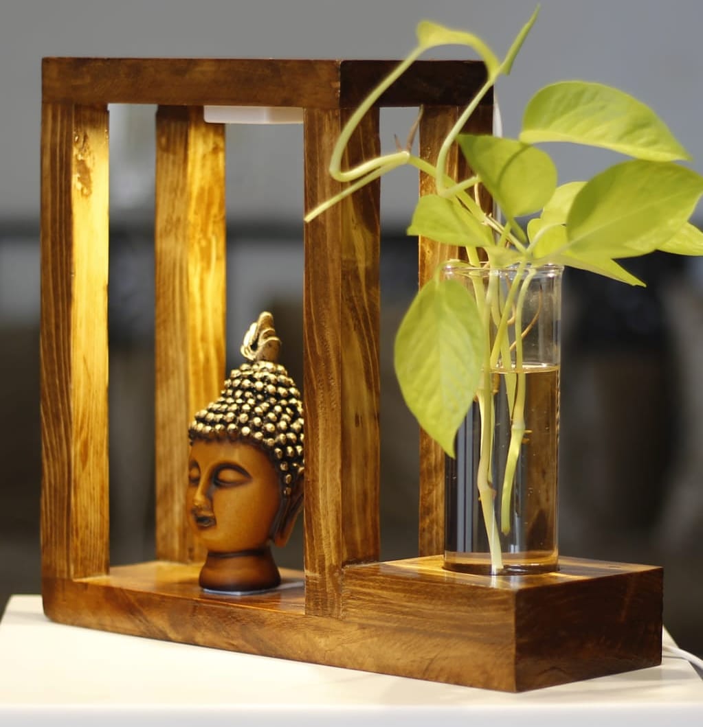 Lamp with Glass Planter stand and LED Light