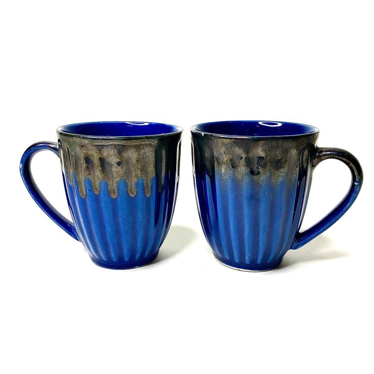 Blue And Brown Dual Dipped Ceramic Mugs - Set of 2