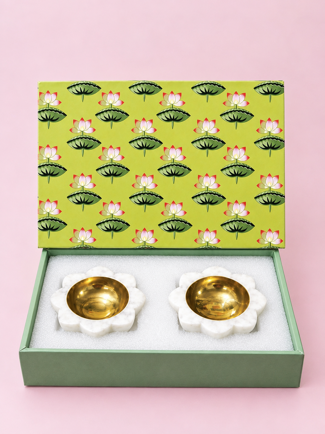 Lotus Marble and Brass Diya Set (Set of 2)