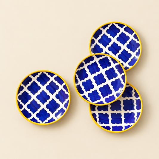 Moroccan Blue Ceramic Quarter Plates – Set of 4