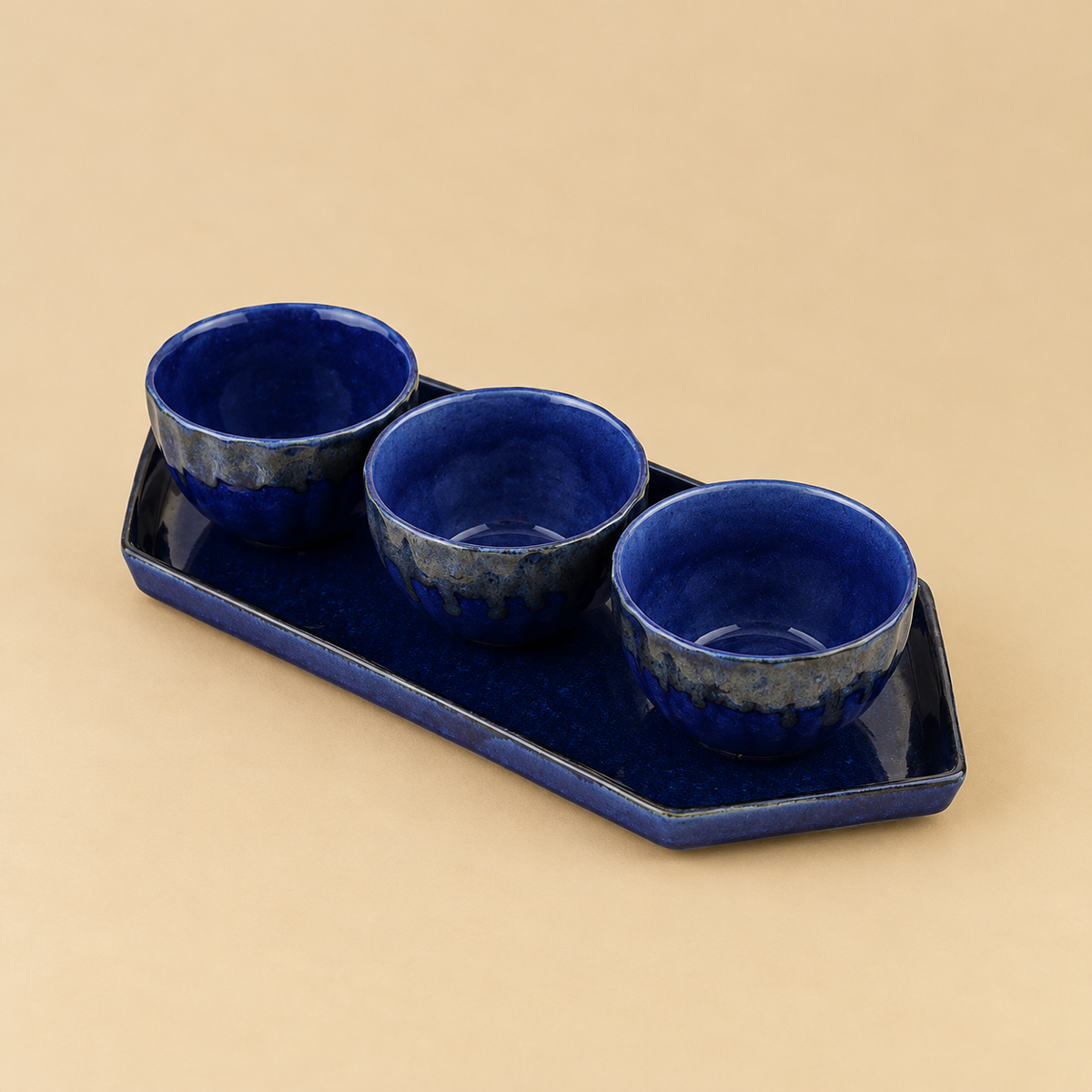 Ceramic Bowl Set with Serving Tray (Set of 4)