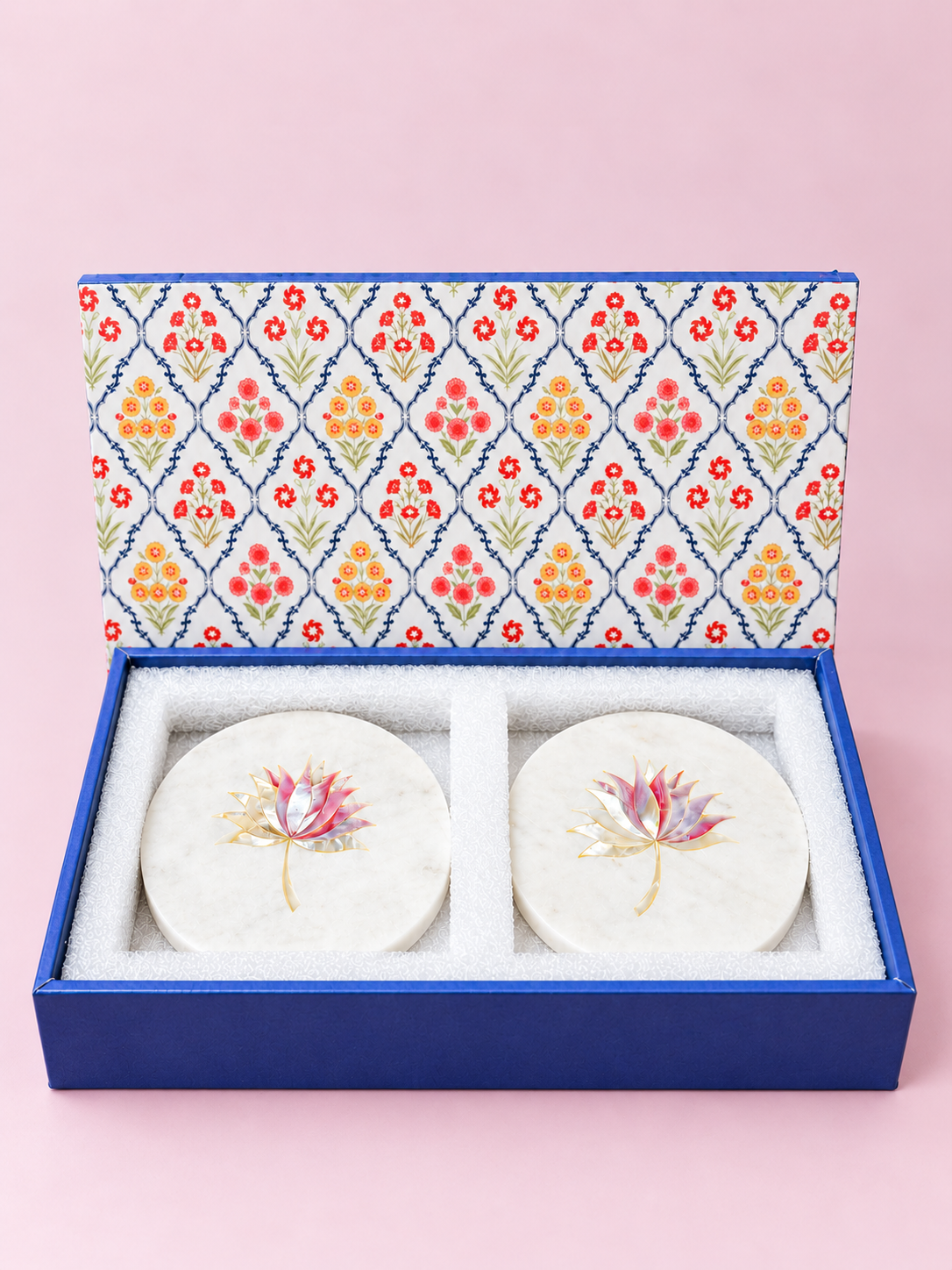 Lotus Inlay Marble Coaster Set (Set of 2)