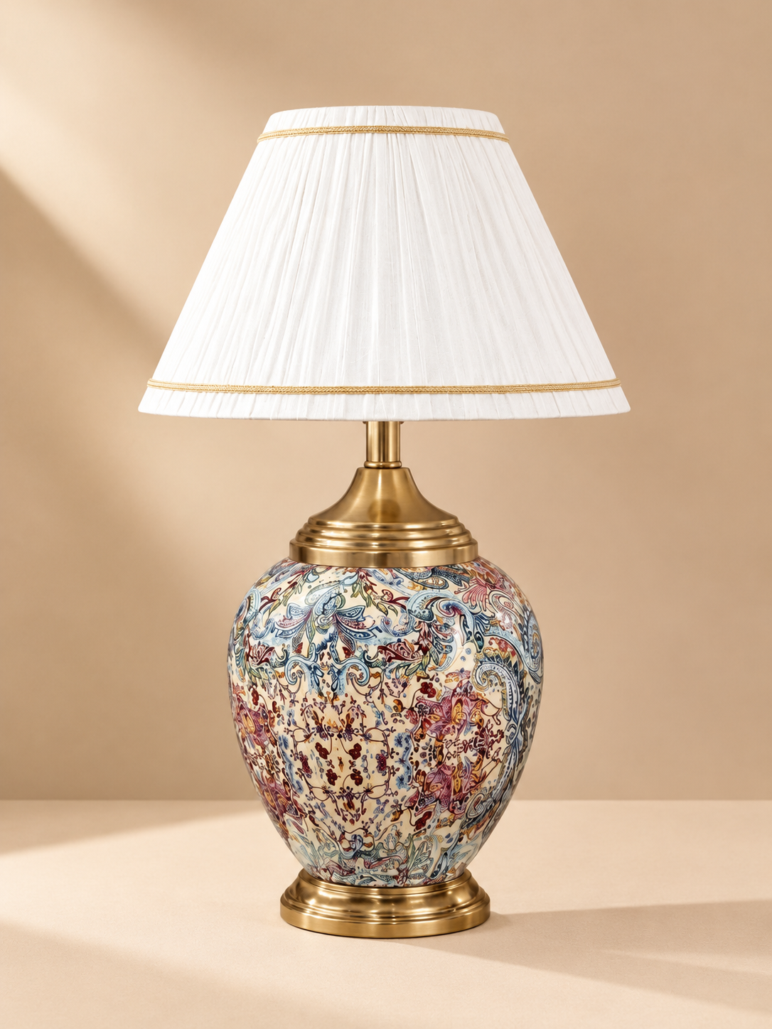 Floral & Paisley Ceramic Table Lamp with Gold Finished Base