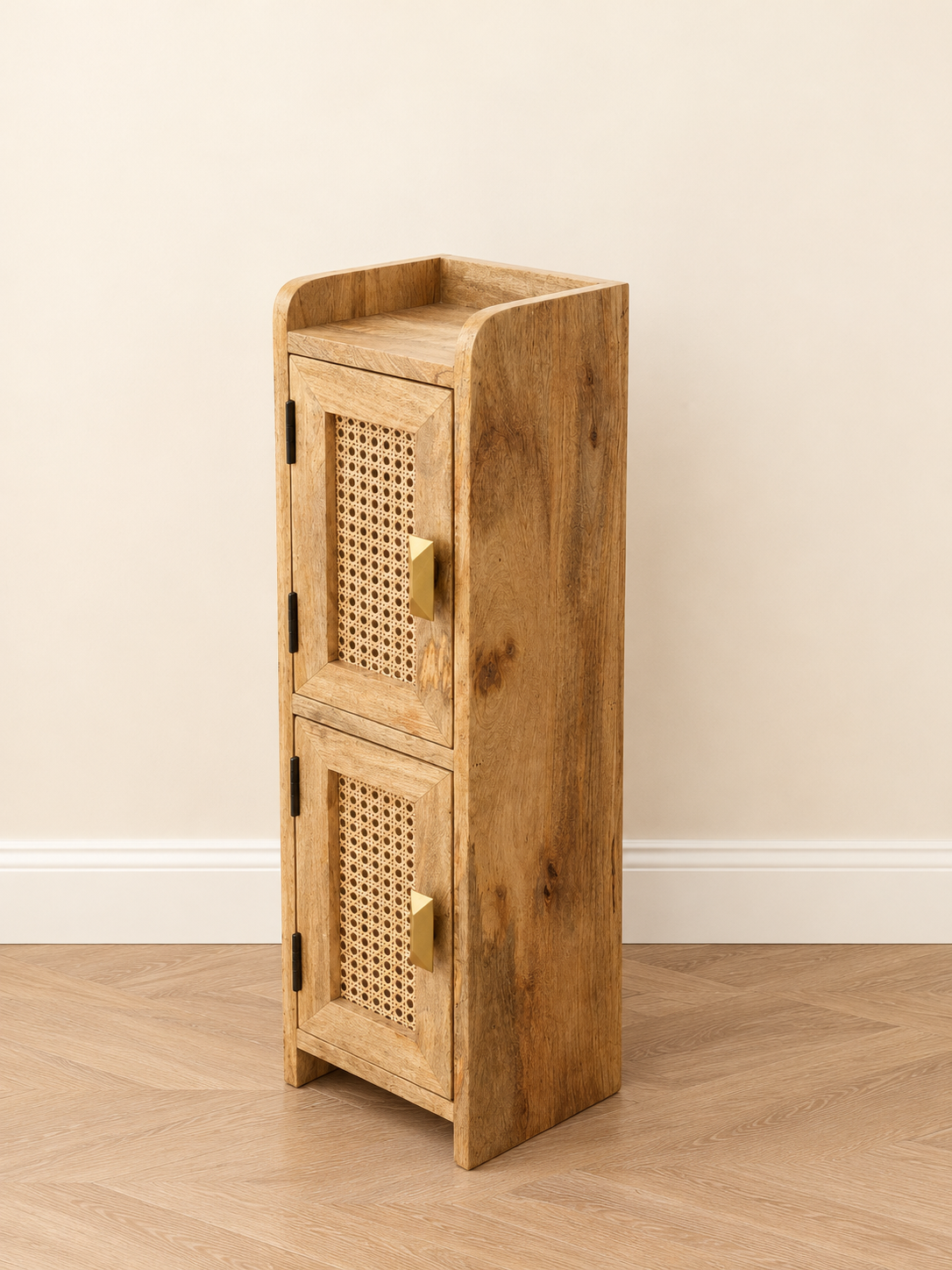 Rattan Small Bathroom Storage Cabinet – Slim Boho Organiser | Frizka India