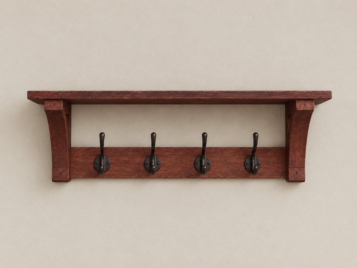 Handcrafted Mango Wood Wall Mounted Key Holder with Shelf & Hooks