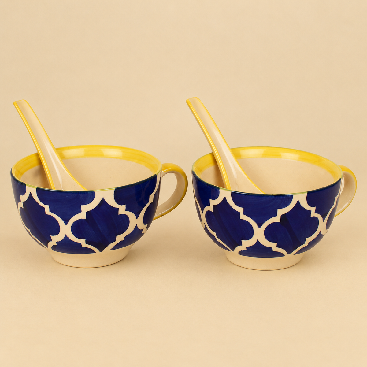 Ceramic Soup Bowls with Spoons Set of 2