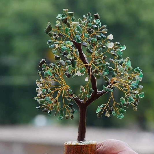 FRIZKA  Green Aventurine with Golden Wire Crystal Gemstone tree for Home Decor 500 chips (Money Tree for Good Luck, Wealth & Home)