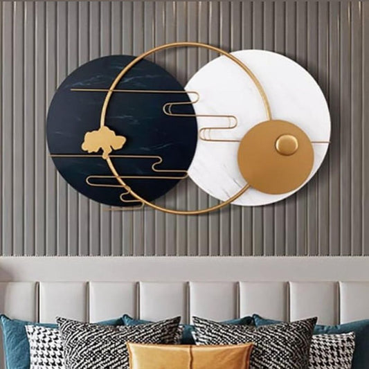 FRIZKA Round Metal Wall Decor in White & Black & Gold