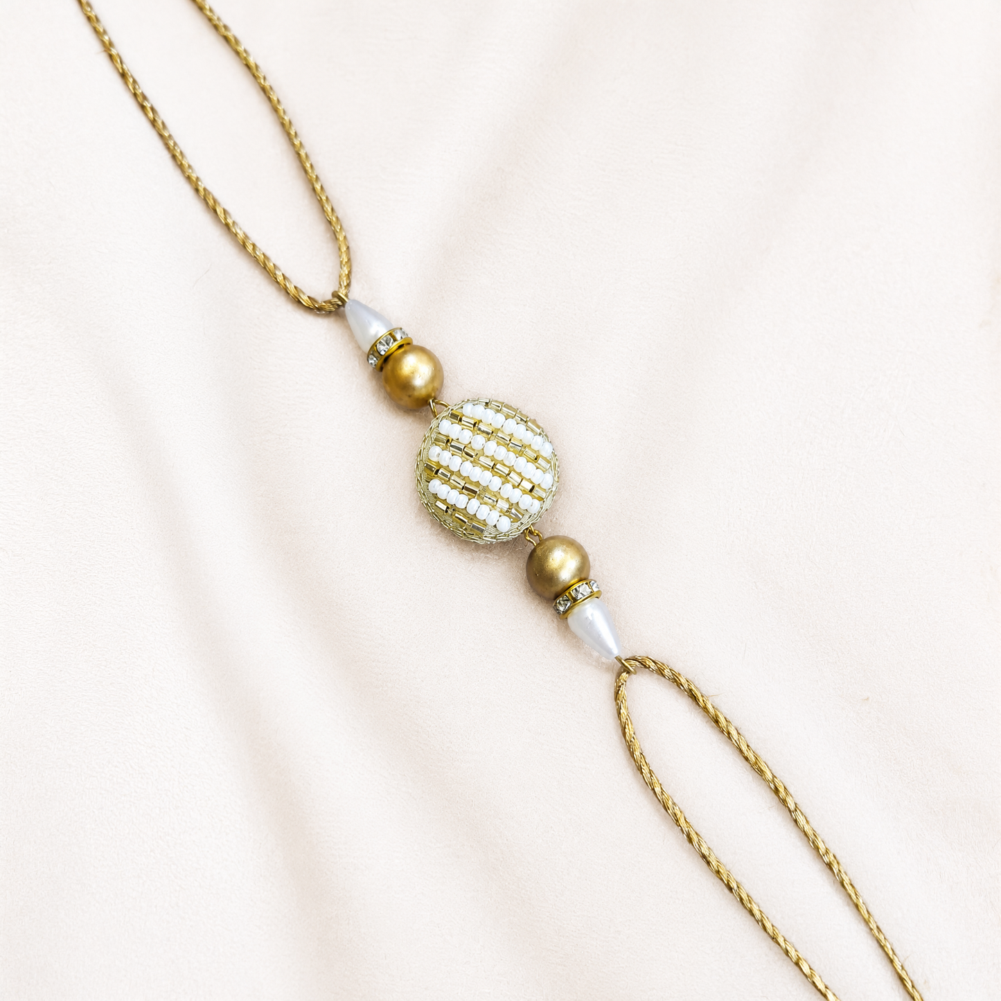 Pearl & Gold Rakhi with Adjustable Golden Thread