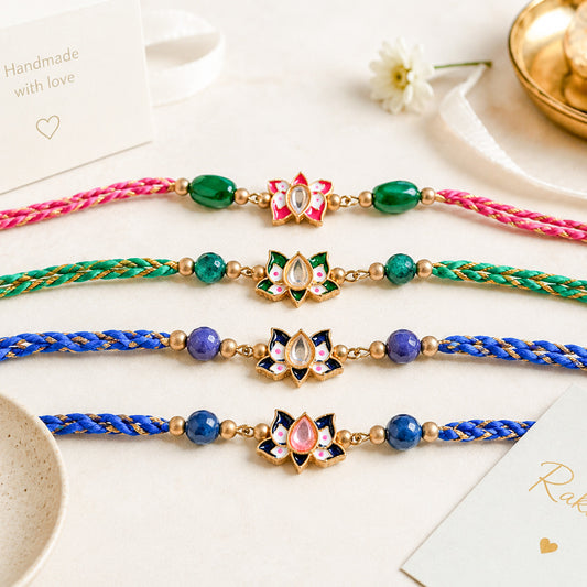 Set of 4 Handmade Braided Rakhis with Beaded Charms