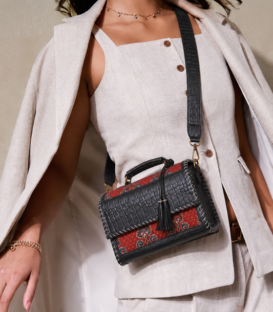 Handcrafted Kutch Print Leather Box Sling Bag