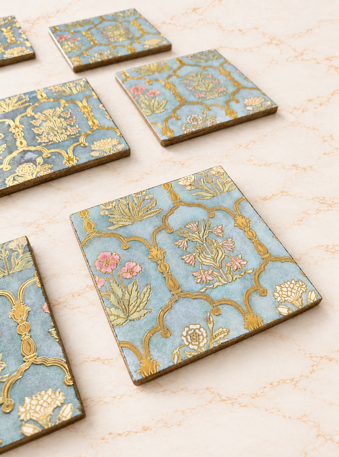 Set of 6 Coasters with Case – Gulnaar Floral Arch