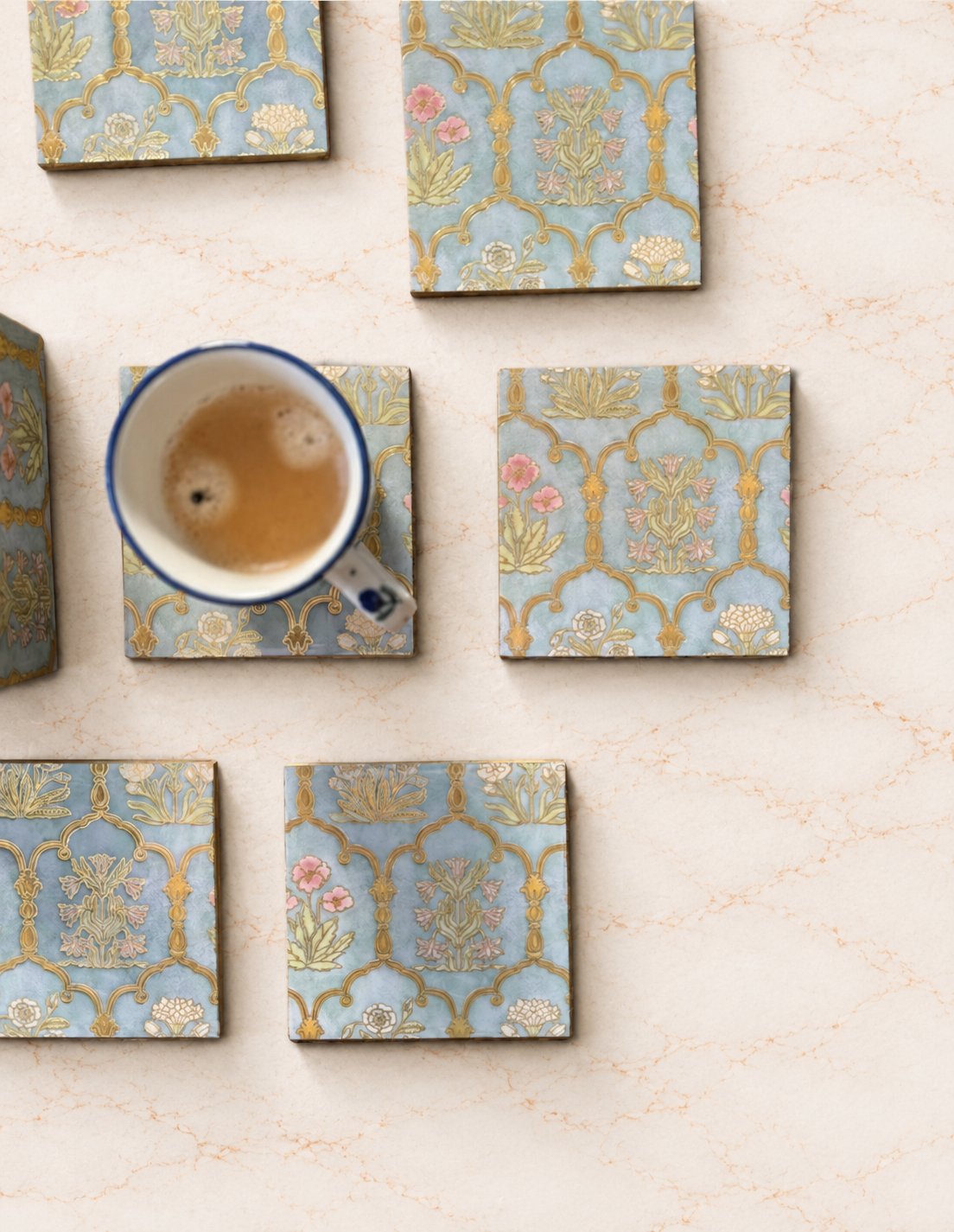 Set of 6 Coasters with Case – Gulnaar Floral Arch
