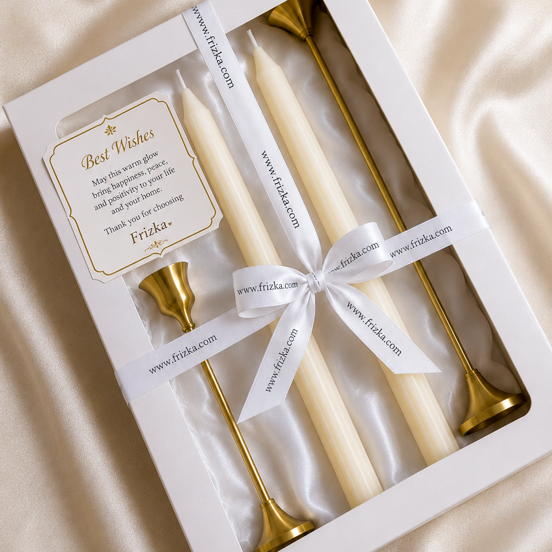 Set of 2 Ivory Ribbed Pillar Candles in Premium Window Gift Box